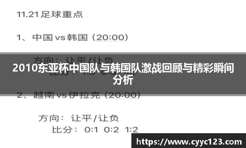 2010东亚杯中国队与韩国队激战回顾与精彩瞬间分析